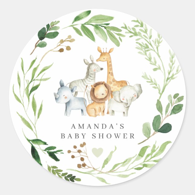 Sticker Rond Safari Animals Baby Shower  (Devant)
