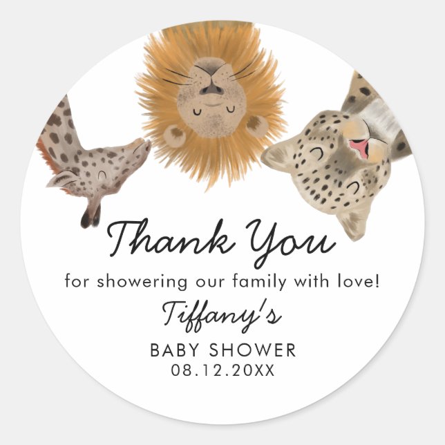 Sticker Rond Safari Animaux Baby shower à thème (Devant)
