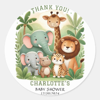 Sticker Rond Safari Animaux Baby shower Merci