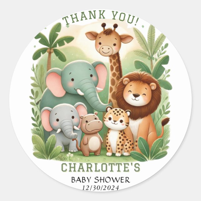 Sticker Rond Safari Animaux Baby shower Merci (Devant)