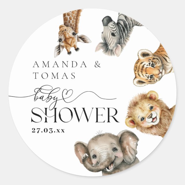 Sticker Rond Safari Animaux Baby shower moderne (Devant)