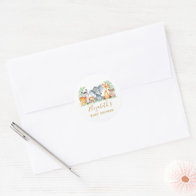 Sticker Rond Safari Animaux Baby shower Or Enveloppe Phoques (Enveloppe)