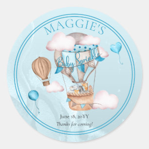 Sticker Rond Safari Animaux Ballons Bleu Garçon Bébé Sprinkel