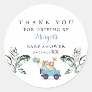 Sticker Rond Safari Animaux Conduite Par Baby shower Verdure Or