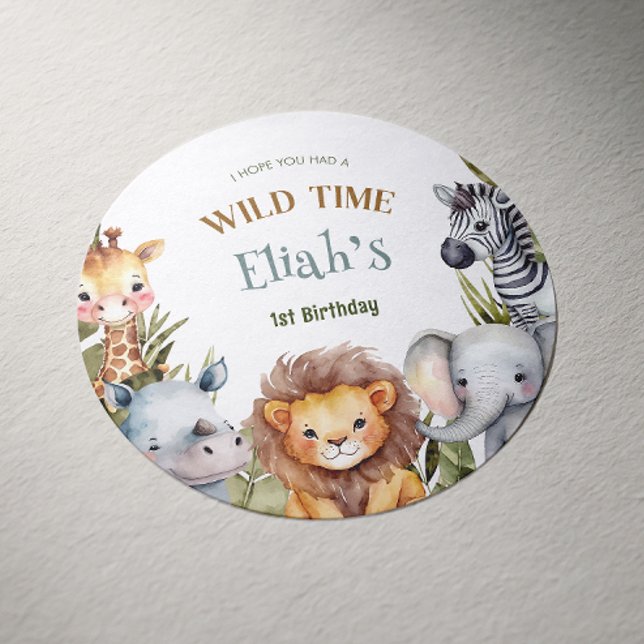 Sticker Rond Safari Baby Animals Wild One First Birthday (Créateur téléchargé)