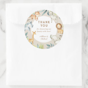 Sticker Rond Safari beige tan animaux boho baby shower bohème