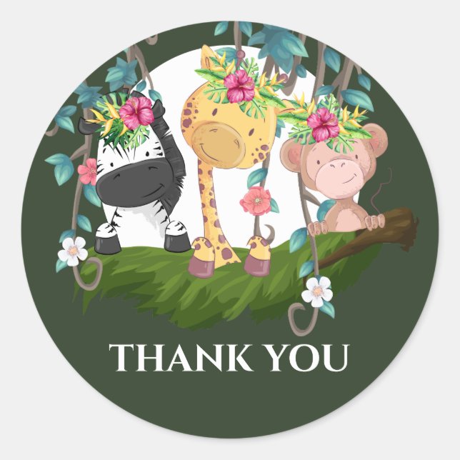 Sticker Rond safari dans la jungle tropicale animaux tropicaux  (Devant)