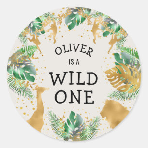 Sticker Rond Safari de Wild One Fête d'anniversaire de 1 an Ver