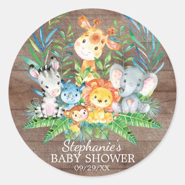 Sticker Rond Safari Jungle Animaux Baby shower Favoriser Sticke (Devant)