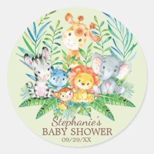 Sticker Rond Safari Jungle Animaux Baby shower Favoriser Sticke