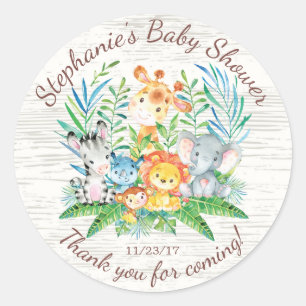 Sticker Rond Safari Jungle Animaux Baby shower Favoriser Sticke
