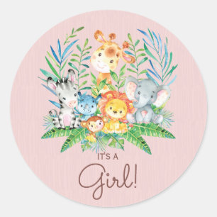 Sticker Rond Safari Jungle Animaux C'est une fille Favoriser St