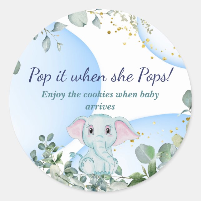 Sticker Rond Safari Jungle Cute Elephant Eucalyptus Blue Baby (Devant)