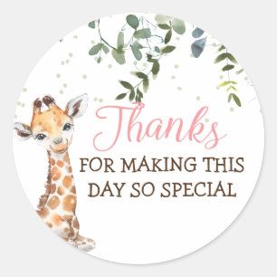 Sticker Rond Safari Jungle Giraffe Merci rose