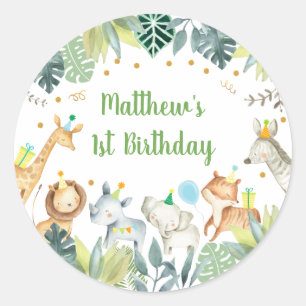 Sticker Rond Safari Party Animal Jungle Anniversaire