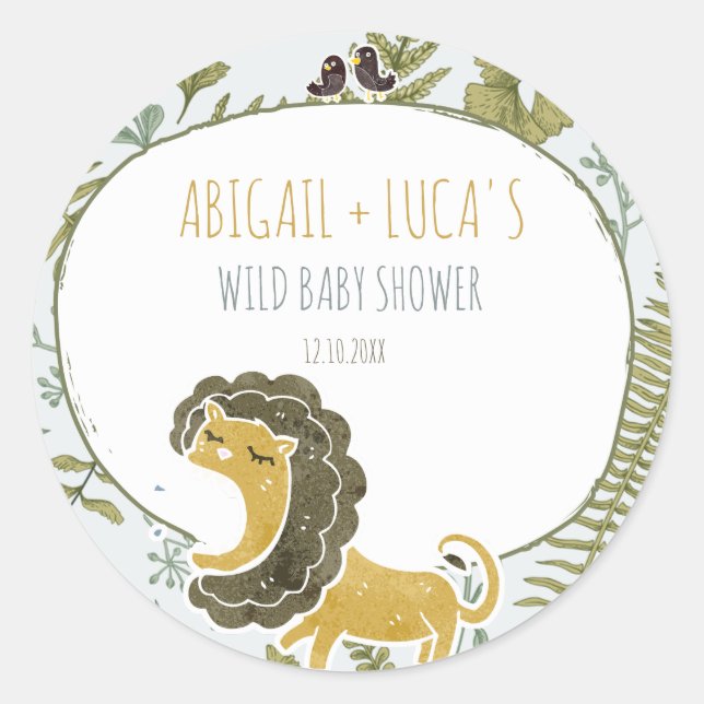 Sticker Rond Safari sauvage Jungle Animaux Baby shower botaniqu (Devant)