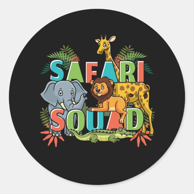 Sticker Rond Safari Squad Zoo Animaux africains (Devant)