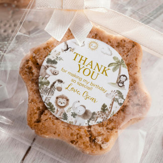 Sticker Rond Safari Wild One Jungle Animals Birthday Party