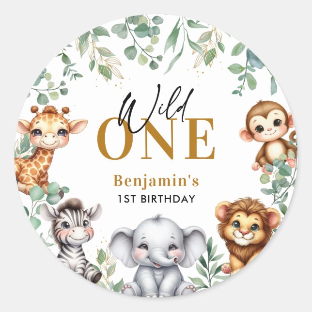 Sticker Rond Safari Wild One | Jungle Animaux 1er Anniversaire (Devant)