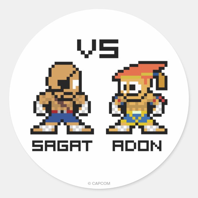Sticker Rond Sagat VS Adon 8 bits (Devant)