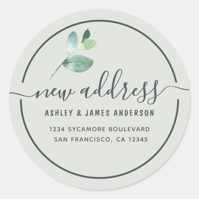 Sticker Rond Sage Eucalyptus New Address Round Label (Devant)