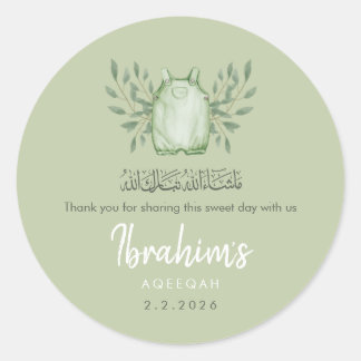 Sticker Rond Sage Green Aquarelle Bébé Garçon Aqeeqah
