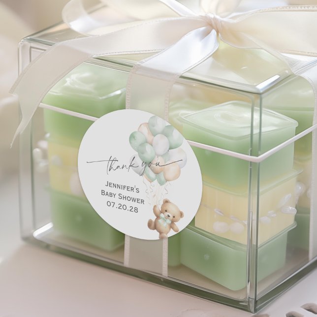 Sticker Rond Sage Green Bearly wait Merci de douche moderne (Sage Green Bearly wait, Modern baby Shower Thank You Sticker.)