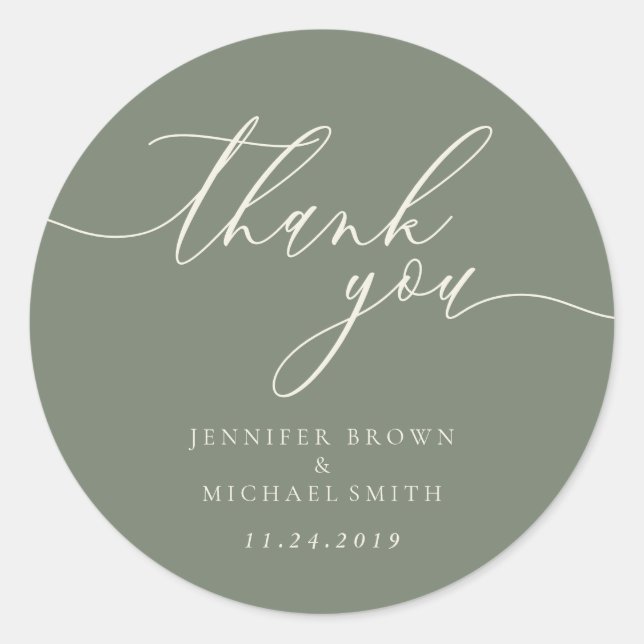 Sticker Rond Sage Green Beige concept Détails Texte signature (Devant)