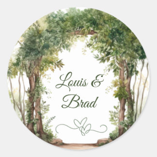 Sticker Rond Sage Green & Beige Woodland Foliage Wedding Sticke