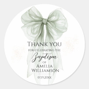 Sticker Rond Sage Green Bow Baptême