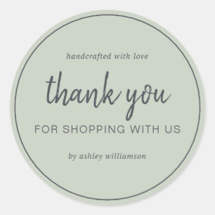Sticker Rond Sage Green Chic Script Merci pour votre achat
