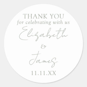 Sticker Rond Sage Green Elégant Écriture Mariage Remerciements