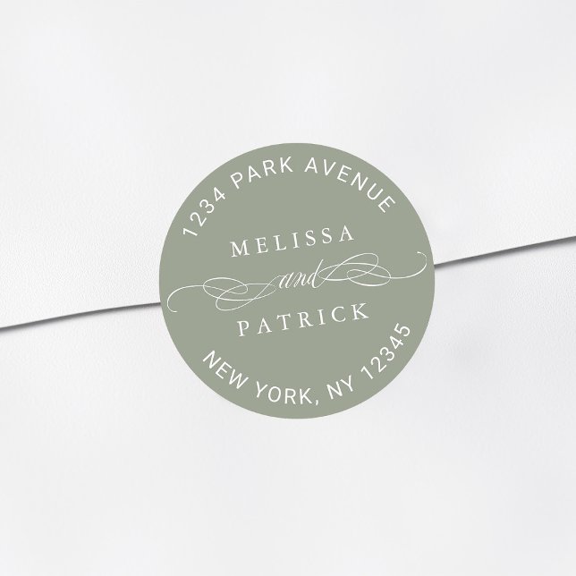 Sticker Rond Sage Green Elegant Wedding Adresse de retour (Créateur téléchargé)