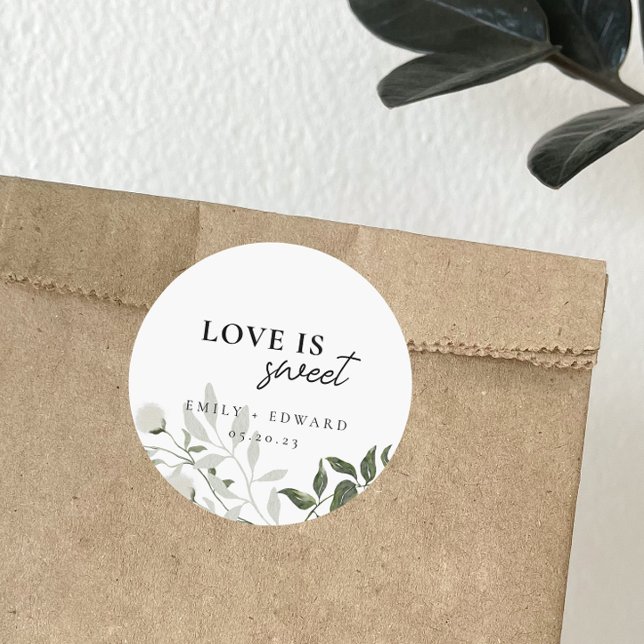 Sticker Rond Sage Green et blanc Floral L'amour est Mariage dou (Créateur téléchargé)