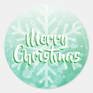 Sticker Rond Sage Green et blanc Noël Flocon de neige