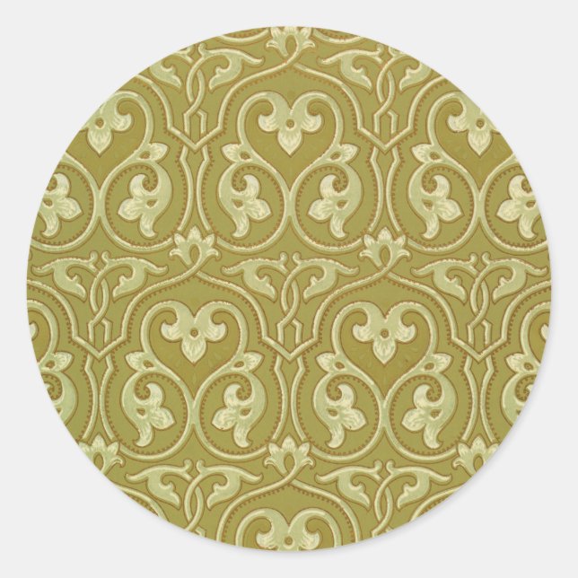 Sticker Rond Sage Green et Gold Art Nouveau Motif (Devant)