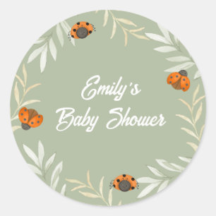Sticker Rond Sage Green Fall Ladybug Baby shower de verdure