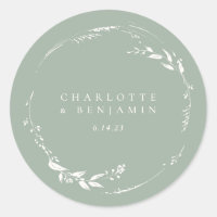 Sage Green Floral Wreath Monogramme personnalisé