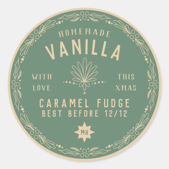 Sticker Rond Sage Green Fudge Noël do-it-yourself cadeau étique (Devant)