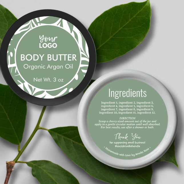 Sticker Rond Sage Green Ingrédients botaniques naturels Étiquet (Sage Green Natural Botanical Ingredients Label)