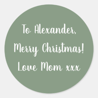 Sticker Rond Sage Green Joyeux Noël de Maman tag cadeau