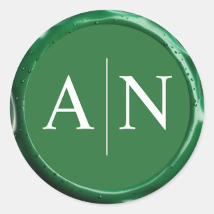 Sticker Rond Sage Green Mariage de sceau de cire Monogramme Sti