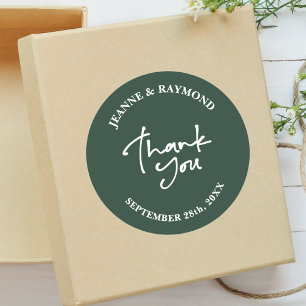 Sticker Rond Sage Green Mariage Merci Calligraphie Favoriser