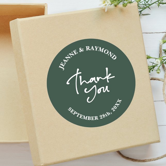 Sticker Rond Sage Green Mariage Merci Calligraphie Favoriser (Créateur téléchargé)