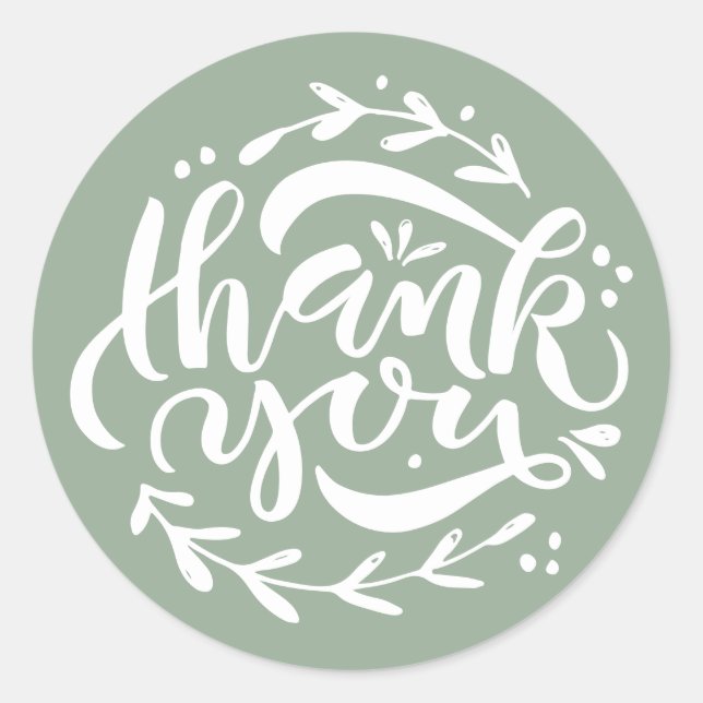 Sticker Rond Sage Green Merci Moderne Calligraphie Wreath (Devant)