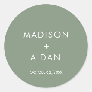 Sticker Rond Sage Green Minimaliste Mariage Faveurs