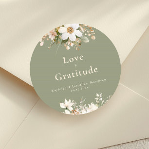 Sticker Rond Sage Green Moderne Aquarelle Mariage Floral