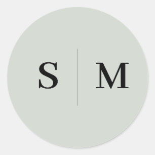 Sticker Rond Sage Green Monogramme Mariage élégant