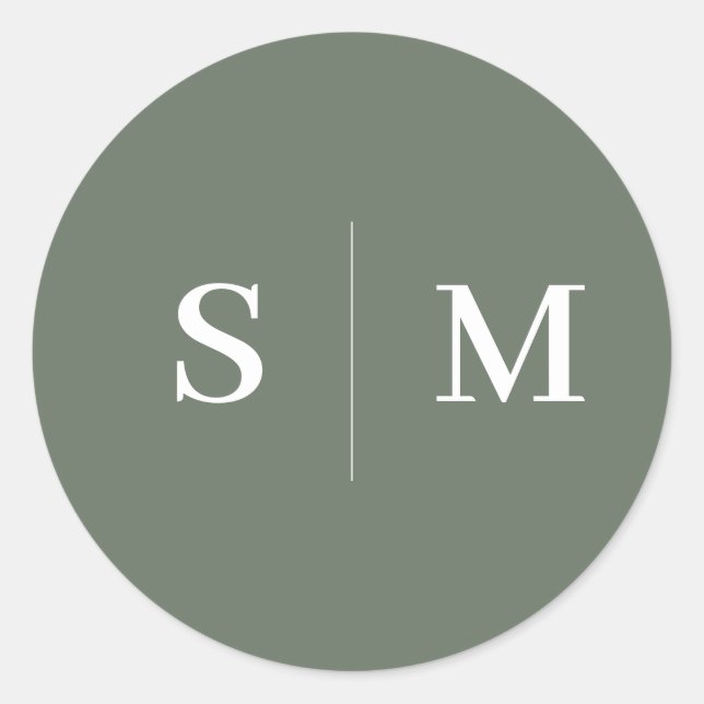 Sticker Rond Sage Green Monogramme Mariage élégant (Devant)