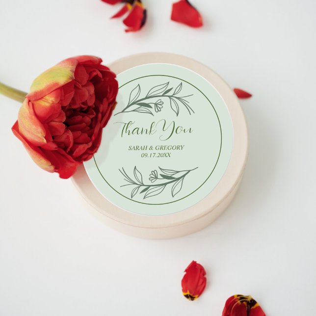 Sticker Rond Sage Green Simple Boho Merci Mariage Faveur (Créateur téléchargé)